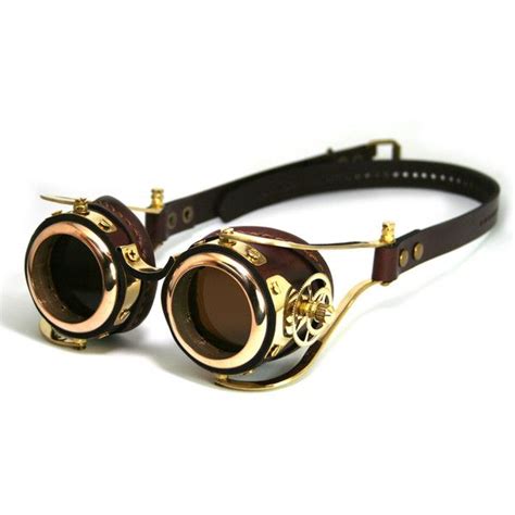 steampunk goggles brown leather polished brass gear flex solid frames