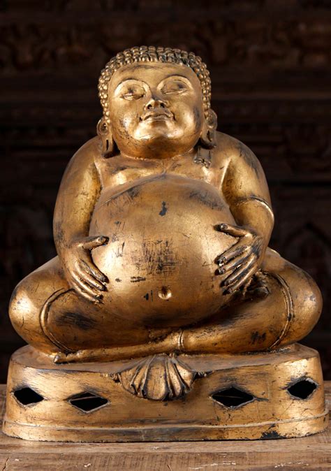 brass thai fat and happy buddha songachai statue holding his huge belly
