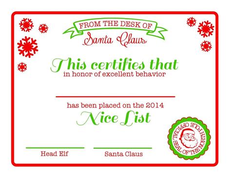 nice list certificate template  santa gift certificate template