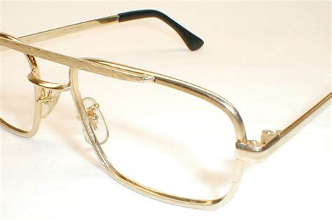 Mens Vintage Eyeglasses Gold Large 1970s Aviator Eye