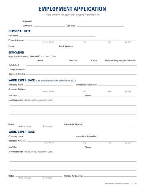 Job Application Template Word Document