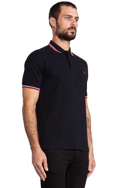 Fred Perry Slim Fit Twin Tipped Polo In Blue For Men Navy
