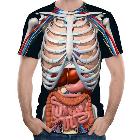 fashion male skeleton internal organs  printed  neck short sleeved  shirt anime