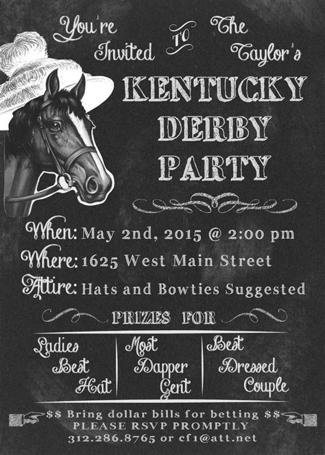 kentucky derby party invitations chalkboard style printed or digital