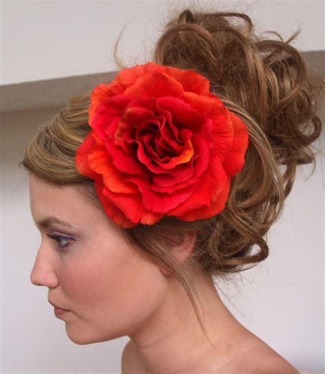 imperial large silk flower hair clip  red