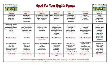weekly menu  avenues transitional care center