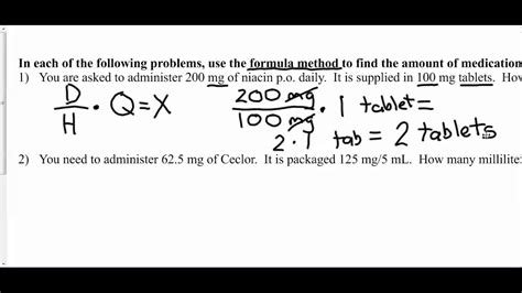 mtb  chapter  dosage calculations  formula method youtube
