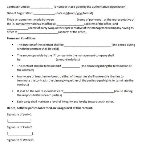 management contract template contract agreements formats examples