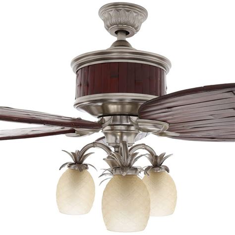 hampton bay colonial bamboo   indoor pewter ceiling fan  light kit  remote control