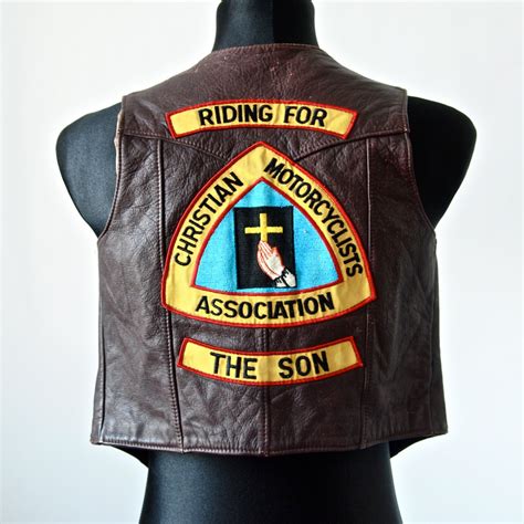 vintage biker vest brown leather christian motorcycle
