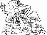Mushroom House Coloring Pages Adult Colouring Printable Findz Cool sketch template
