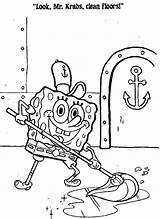 Krusty Krab Spongebob Coloring Cleaning Floor sketch template