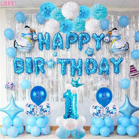 qifu st birthday boy party decorations blue foil balloons baby boy
