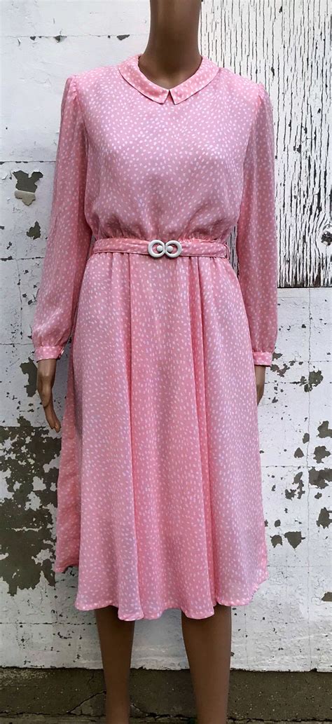 vintage dress  dress blouson polka dot pink dress etsy