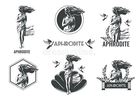 aphrodite greek goddess emblems set stock illustration illustration