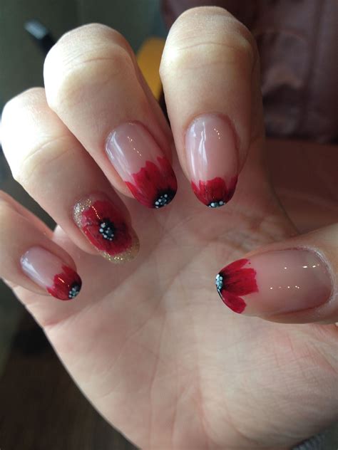remembrance day poppy nails nails french nails hair  nails