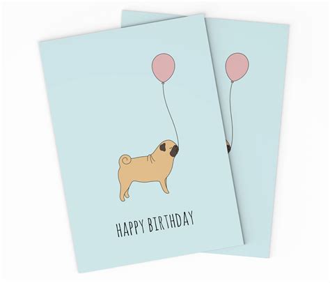 printable pug happy birthday card pug birthday card kids