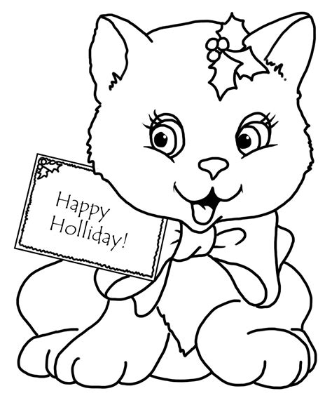 christmas coloring page  cat  greeting cat coloring page