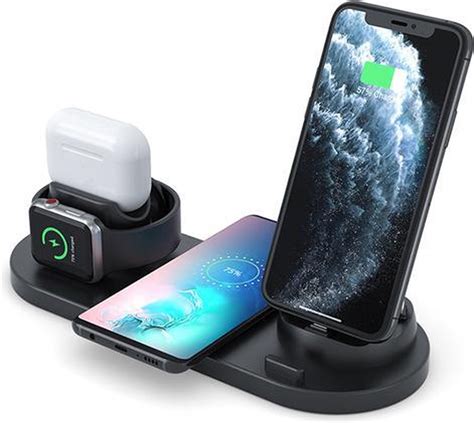 zwarte multi functionele draadloze oplader voor apple iphone android airpods bolcom