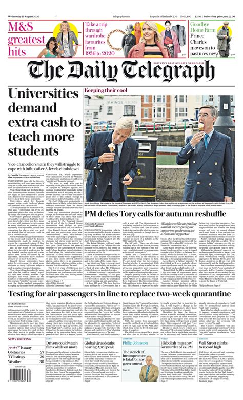 daily telegraph front page   august  tomorrows papers today