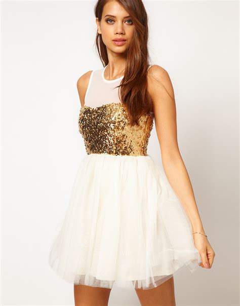 lyst asos collection asos party dress  sequin bodice  natural