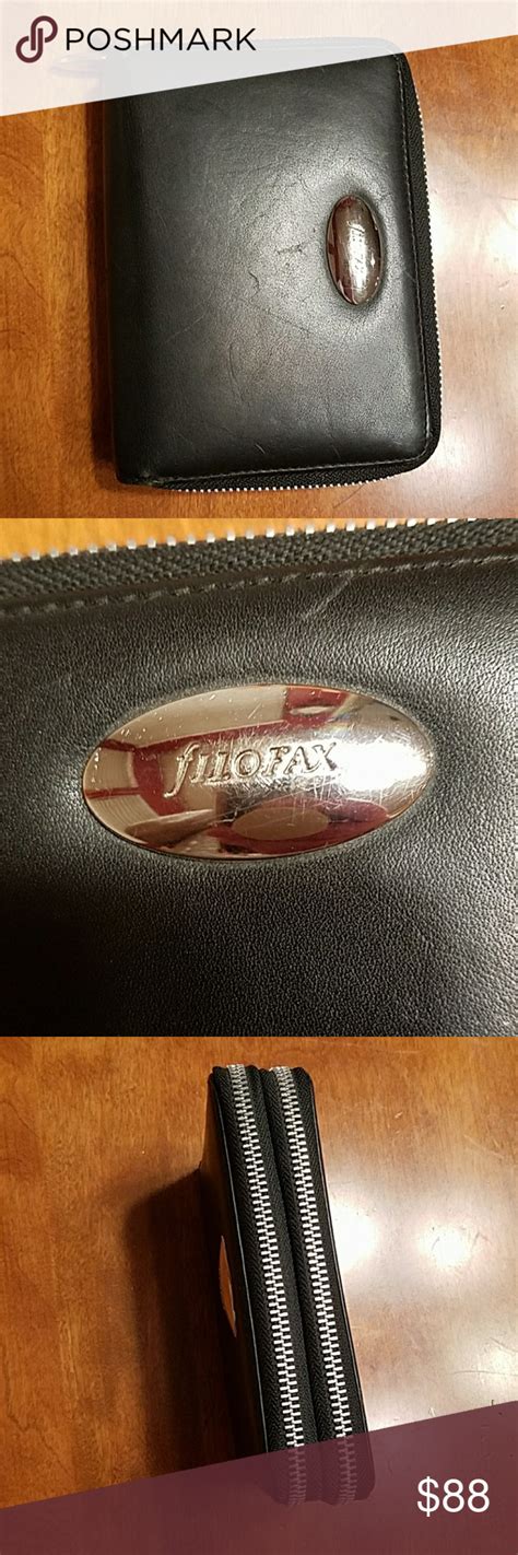 filofax small black leather planner double zipper
