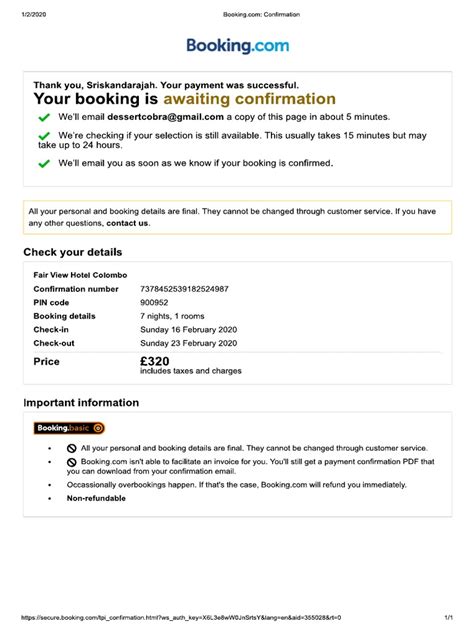 hotel booking confirmation email template