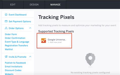 set   tracking pixel  google universal analytics eventbrite  center