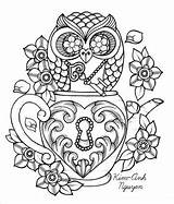 Coloring Pages Skull Owl Printable Sugar Steampunk Adults Adult Tattoo Teacup Drawing Sheets Cute Nguyen Anh Kim Pdf Print Color sketch template