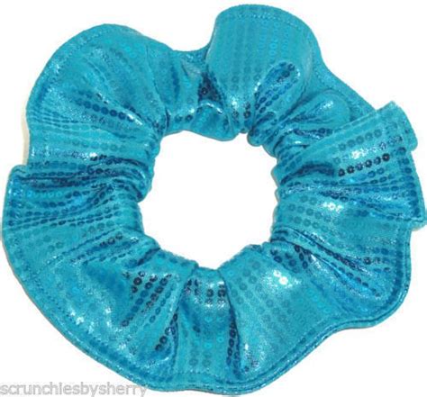 turquoise teal blue foil sequins knit hair scrunchie