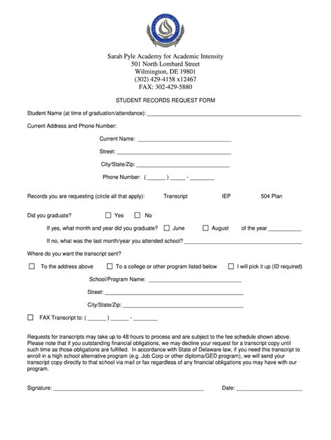 Transcript Request Form Pdf Sarah Pyle Academy Sarahpyleacademy Fill