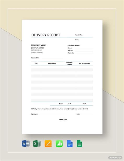 simple delivery receipt template   word google docs