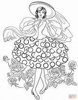 Coloring Lady Pages Stylish 50s Fashion Printable Supercoloring Book Sheets Drawing Elegant sketch template
