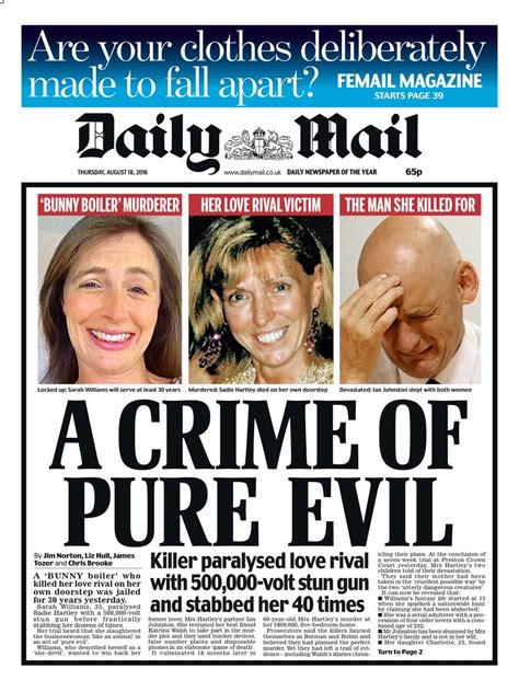 daily mail front page a crime of pure evil skypapers