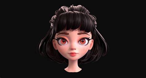 cartoon brunette girl head 3d turbosquid 1358776