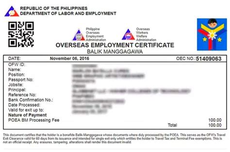 specific guidelines  processing overseas employment certificate issued  poea