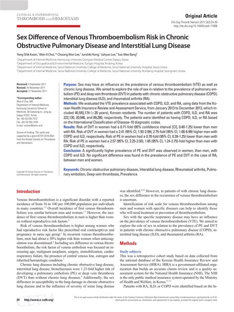 Pdf Sex Difference Of Venous Thromboembolism Risk In Chronic