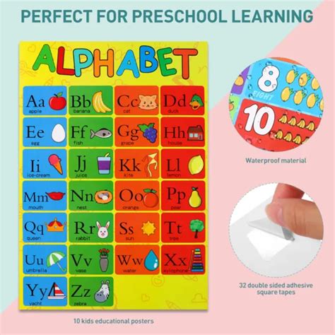 sheet preschool educational posters  children alphabet numbers