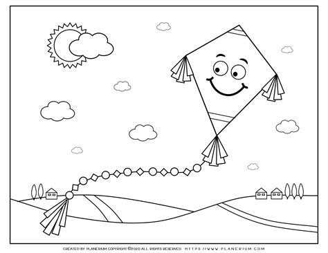spring coloring page smiling kite  planerium
