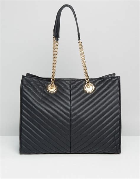 asos asos quilted chevron tote bag  chain handle
