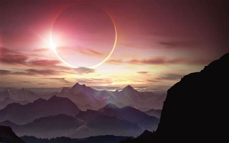 eclipse solar eclipse artwork fantasy art mountain landscape sun