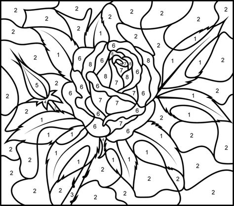 rose printable color  number page hard rose coloring pages