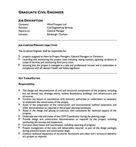 civil engineer job description template   word  format