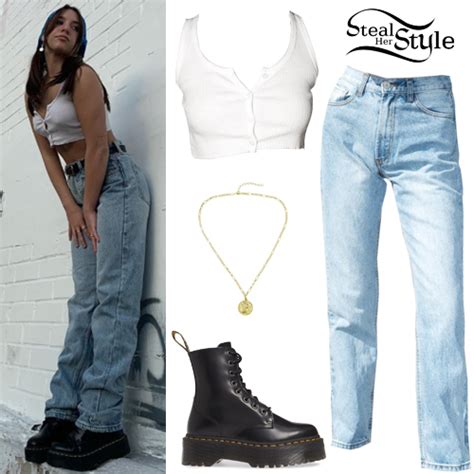 mackenzie ziegler white crop tank straight jeans steal  style