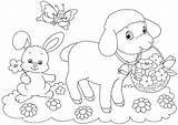 Easter Coloring Pages Kids Printable Lamb Flowers sketch template