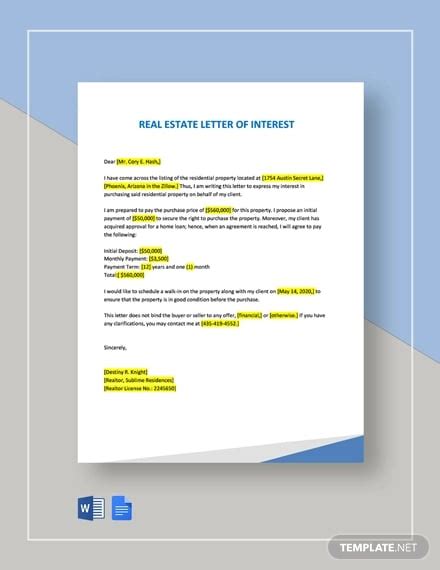 real estate letter templates   google docs word pages