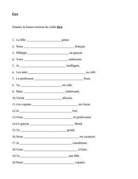 etre french verb worksheet  verb worksheets french verbs french worksheets