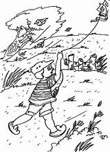 Windy Kite Kolorowanki Huragan Wiatr Dzieci Flying sketch template