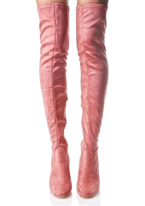 pink thigh high clear heel boot dolls kill