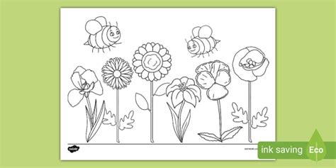 bees  flowers colouring page colouring sheets